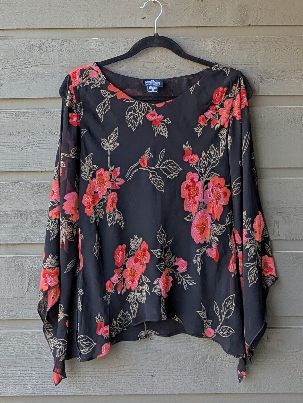 VTG Y2K Angie Black Floral Bell Sleeve Blouse Top Whimsygoth Small